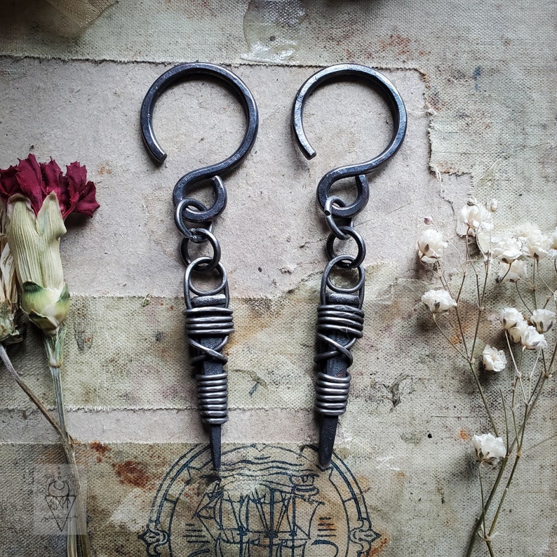 Witch Nail 10g Ear Weights dark aesthetics pagan jewelry witchcraft hoops for tunnels small gauge hoop earrings dark academia goth image 5