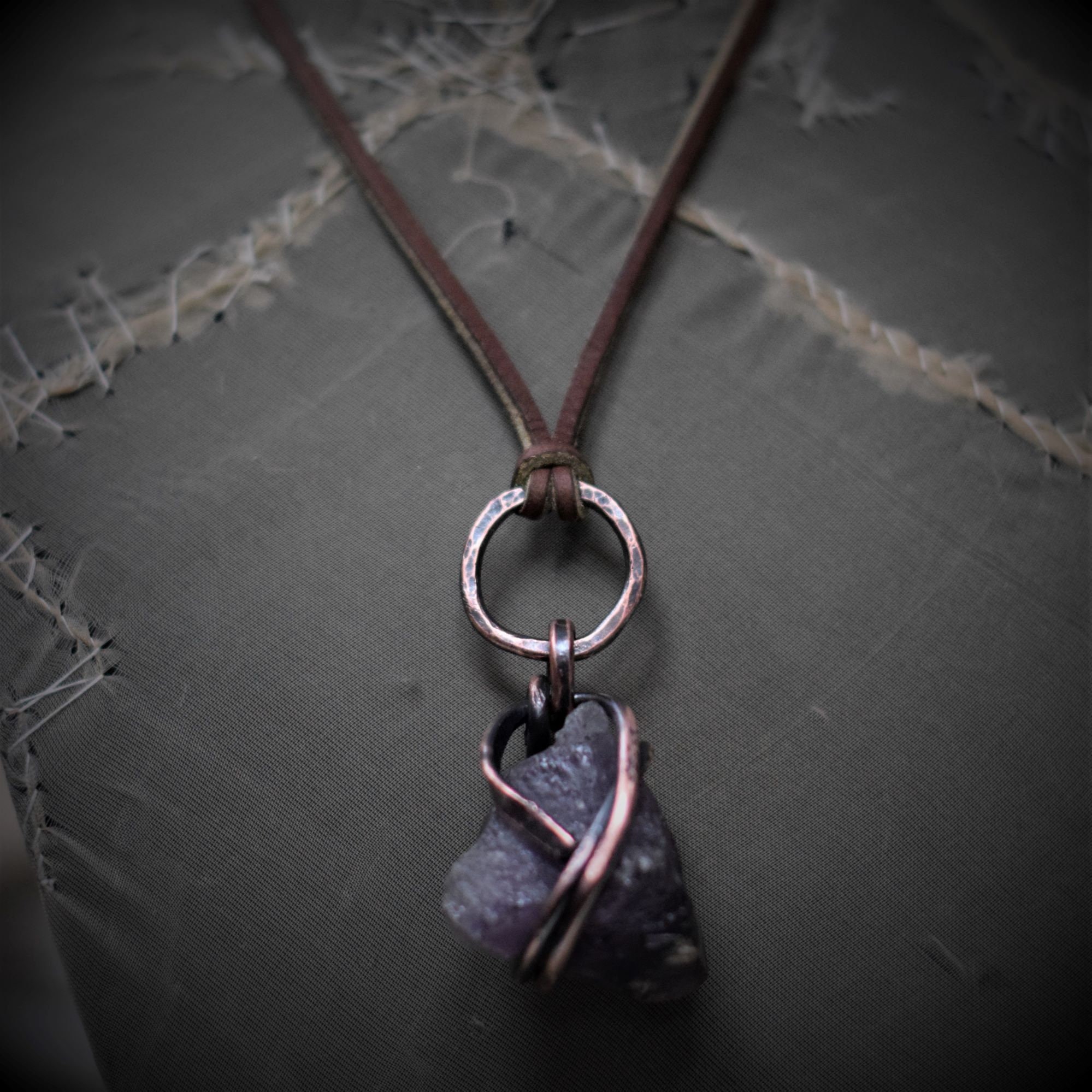 Amethyst Cage & Leather Statement Necklace