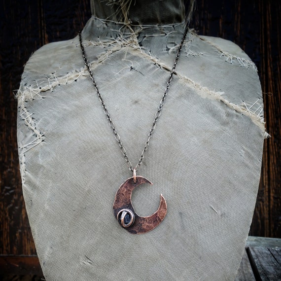 Blue Sapphire Moon Necklace in Copper