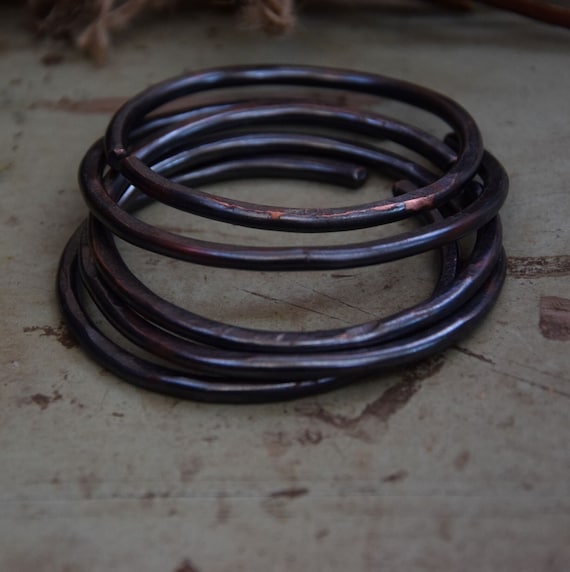 Black Copper Bracelet Set 6g / stacking bangles / dark jewelry / goth jewelry