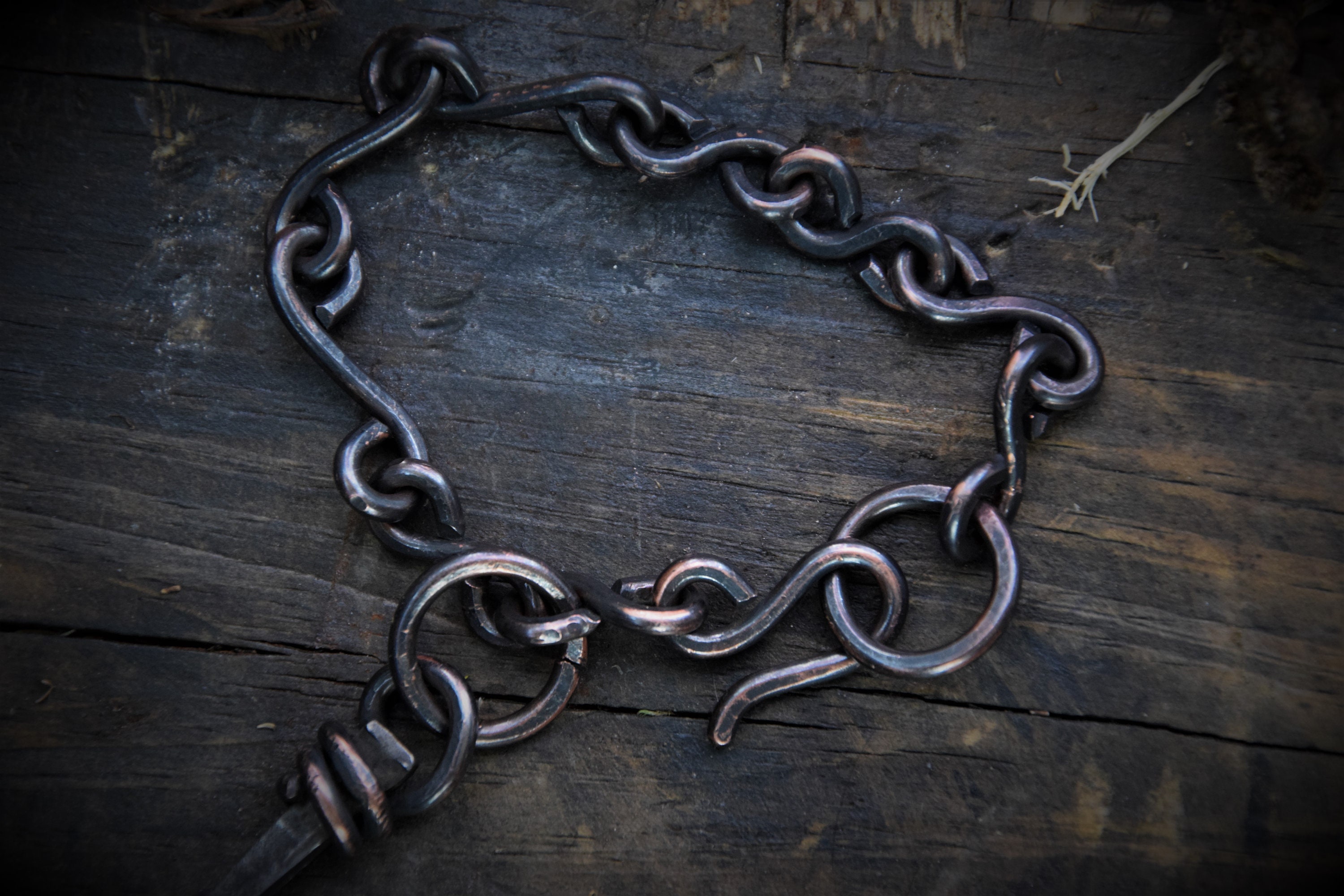 Black Copper Spike Nail Charm & Chain Bracelet