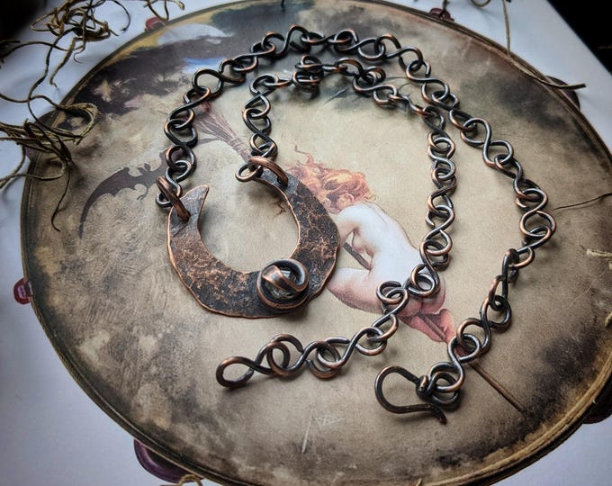 Herkimer Diamond Moon Necklace in Copper