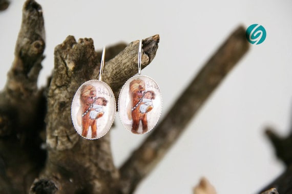 Star Wars dandeling earrings comic - geek  - cabochon - original drawing ValMo-Illustrations - Made in Quebec by Créations GEBO