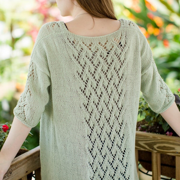 KNITTING PATTERN // Ivy Cardigan // Simple & Easy Lace Short Sleeve Cardigan // DK Cotton Open Front Cardigan // 2 Sizes Fit Most // pdf