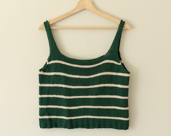 KNITTING PATTERN - Emerald Tank Top || Easy Striped Womens Top || Beginner Friendly Summer Knit | Modern Sleeveless Crop PDF || In the Round