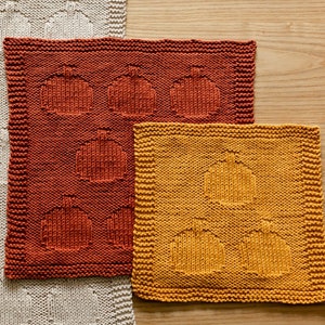 Pumpkin Washcloth Knitting Pattern // Handmade Fall Home Decor // Easy & Simple Cotton Dish Towel // Halloween Motif / Afghan Square / Chart