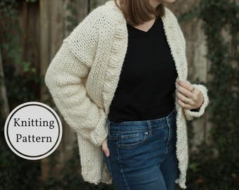 KNITTING PATTERN // The North Winds Cardigan // Womens Chunky Knit Wool Sweater Pattern // Open Front Stockinette Cardi / Super Bulky Yarn /