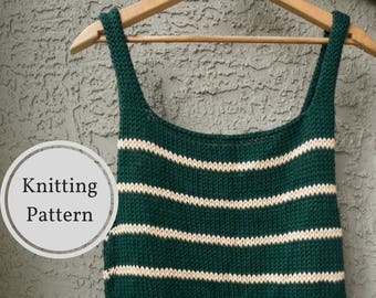 KNITTING PATTERN - Emerald Knitted Tank Top Pattern | Knitted Top | Summer Knit Top | Easy Knitting Pattern | Striped Knitted Tank Top