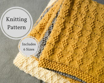 Seed Stitch Diamonds Blanket Knitting Pattern // Easy Textured Throw Blanket // Color Block Baby Blanket // Simple