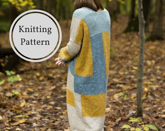 KNITTING PATTERN // San Francisco // Intarsia Colorwork Cardigan // Patchwork Hand Knit Cardigan with Blocks of Color // One Size Fits Most
