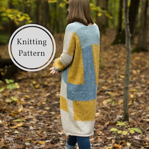 KNITTING PATTERN // San Francisco // Intarsia Colorwork Cardigan // Patchwork Hand Knit Cardigan with Blocks of Color // One Size Fits Most