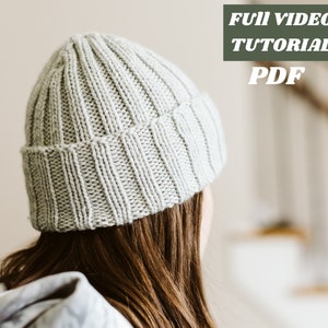 Beginner Ribbed Hat Knitting Pattern // Huckleberry // Quick & Easy Knit Beanie for Women // Handmade //Worsted, Aran Yarn // Video Tutorial