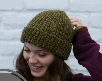 KNITTING PATTERN // Thorsmork Beanie // Womens Beginner Hat Knitting Pattern // Easiest 1x1 Rib Handmade Mens Hat // Unisex // Worsted Aran