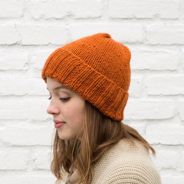 Easy Womens Hat Knitting Pattern // Hofn Beanie // Easy Beginner Friendly Hat // Worsted Yarn // Wool Knit in the Round // Slouchy or Fitted