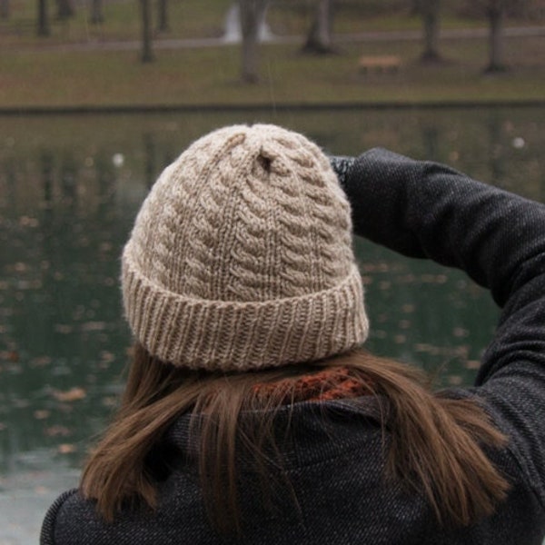 Easy Cable Hat Knitting Pattern // Olympic Beanie // Slouchy Hat // Simple Cabling w/ Photo Tutorial / Cabling for Men & Women, Unisex / PDF