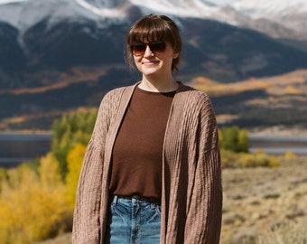 Aspen Grove Cardigan Knitting Pattern || Drapey Long Sleeve Spring Cardi || DK Light #3 Cotton Bamboo Yarn || Fully Charted || English PDF