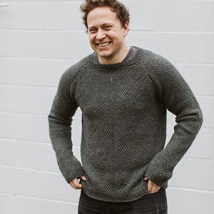 Mens Sweater Knitting Pattern // Obersee // Male Textured Knitted Sweater // Top Down Seamless Raglan // Classic Moss Stitch // DK Project image 6