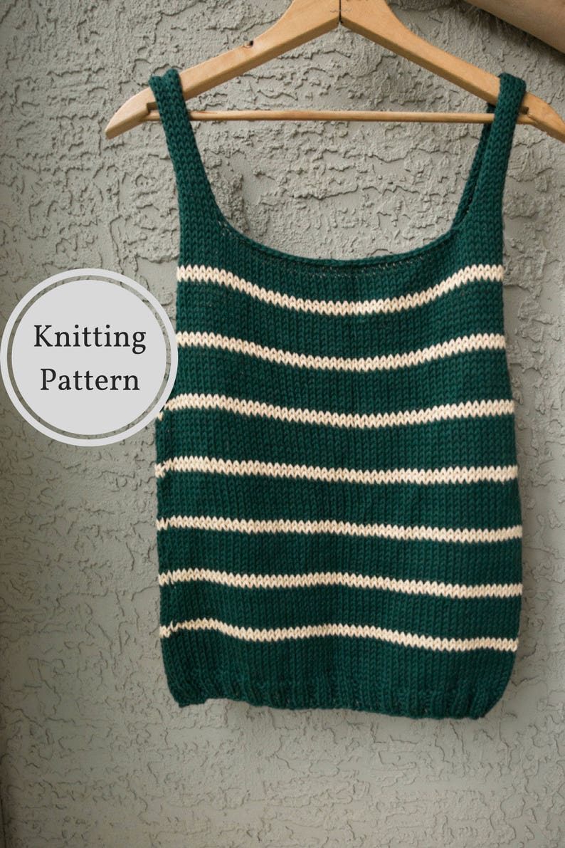 KNITTING PATTERN Emerald Knitted Tank Top Pattern Knitted Top Summer Knit Top Easy Knitting Pattern Striped Knitted Tank Top image 1