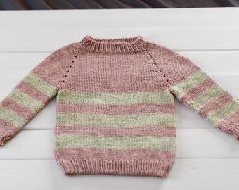 Kids Raglan Sweater Knitting Pattern // Hand Knit Baby Sweater  // Striped Top Down Seamless Pullover in 2 Colors // Easy DK Project // PDF