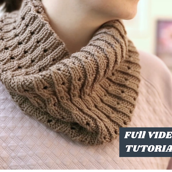KNITTING PATTERN // Cascades // Beginner Friendly Easy Cowl // Rib Mock Cable Circle Scarf // Easy Infinity Scarf Knit in the Round // PDF