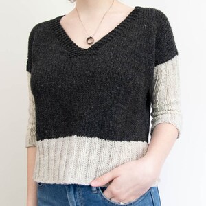 Modern Crop V-Neck Sweater Knitting Pattern // Murren // Womens Drop Shoulder Sweater Pattern // Boxy Fit // Size Inclusive // PDF Download