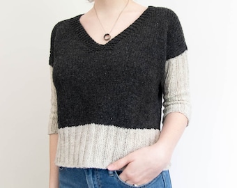 Modern Crop V-Neck Sweater Knitting Pattern // Murren // Womens Drop Shoulder Sweater Pattern // Boxy Fit // Size Inclusive // PDF Download