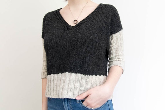 Modern Crop V-Neck Sweater Knitting Pattern // Murren // Womens Drop Shoulder Sweater Pattern // Boxy Fit // Size Inclusive // PDF Download