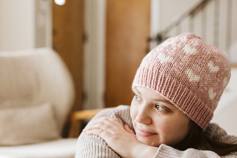 KNITTING PATTERN // Valentine Hat // Womens Beginner Colorwork Hat // Simple & Easy Fair Isle Heart Beanie // Stranded Knit Colorwork // PDF image 6