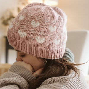 KNITTING PATTERN // Valentine Hat // Womens Beginner Colorwork Hat // Simple & Easy Fair Isle Heart Beanie // Stranded Knit Colorwork // PDF image 2