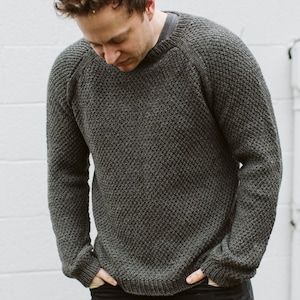 Mens Sweater Knitting Pattern // Obersee // Male Textured Knitted Sweater // Top Down Seamless Raglan // Classic Moss Stitch // DK Project image 7