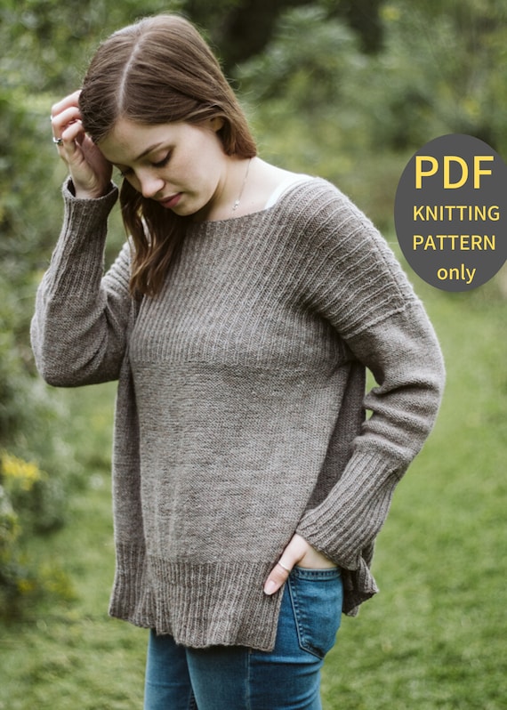 Womens Drop Shoulder Sweater Knitting Pattern Husavik Simple Ribbed Fisherman Pullover W Split Hem Modern Classic Ladies Jumper PDF Etsy