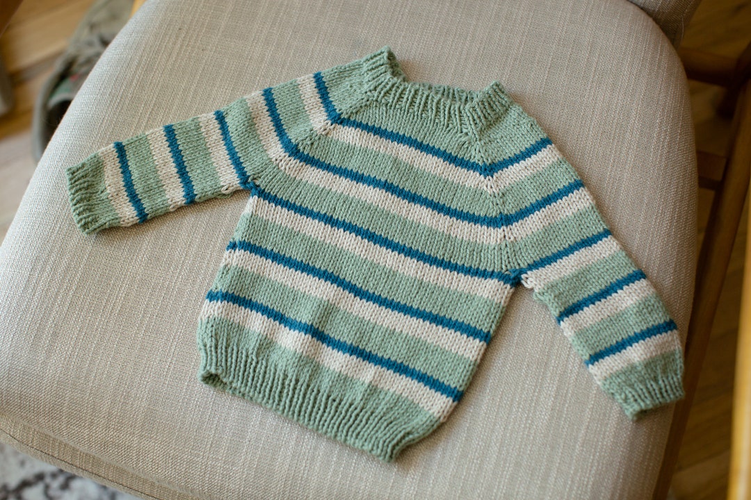 Little Seaberry Knitting Pattern Baby Raglan Sweater Striped Childrens