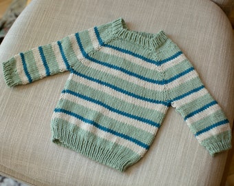 Little Seaberry Knitting Pattern || Baby Raglan Sweater || Striped Childrens Pullover || 3 Colors of Cotton DK Yarn || PDF Digital Download
