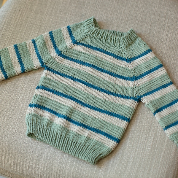 Little Seaberry Knitting Pattern || Baby Raglan Sweater || Striped Childrens Pullover || 3 Colors of Cotton DK Yarn || PDF Digital Download