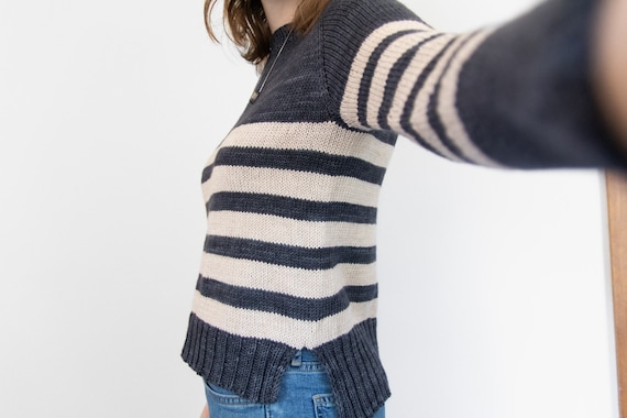 Womens Striped Raglan Sweater Knitting Pattern // Thun