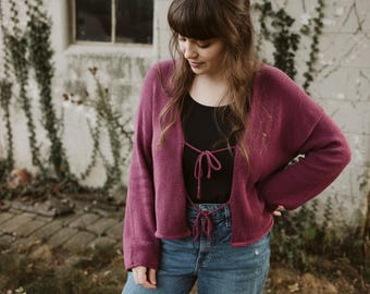 KNITTING PATTERN - Emerald Grove || Womens Spring Cardigan | Open Front Tied Cardigan | Knit Icord Details | English PDF Digital Download