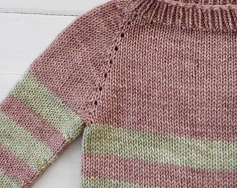 Kids Raglan Sweater Knitting Pattern // Hand Knit Baby Sweater // Striped  Top Down Seamless Pullover in 2 Colors // Easy DK Project // PDF 