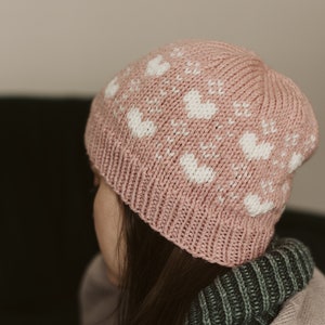 KNITTING PATTERN // Valentine Hat // Womens Beginner Colorwork Hat // Simple & Easy Fair Isle Heart Beanie // Stranded Knit Colorwork // PDF image 8