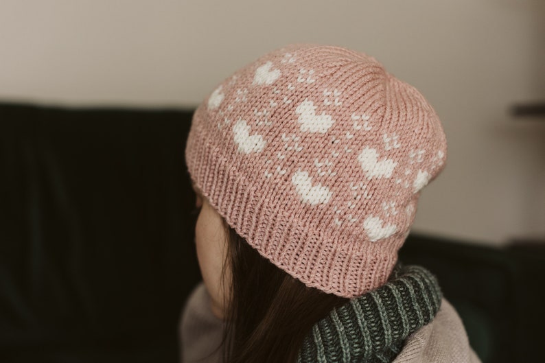 KNITTING PATTERN // Valentine Hat // Womens Beginner Colorwork Hat // Simple & Easy Fair Isle Heart Beanie // Stranded Knit Colorwork // PDF image 8