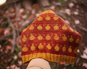 Pumpkin Lane Cowl | Stranded Colorwork Halloween Scarf | Video Tutorial | Worsted Medium Wool Yarn |