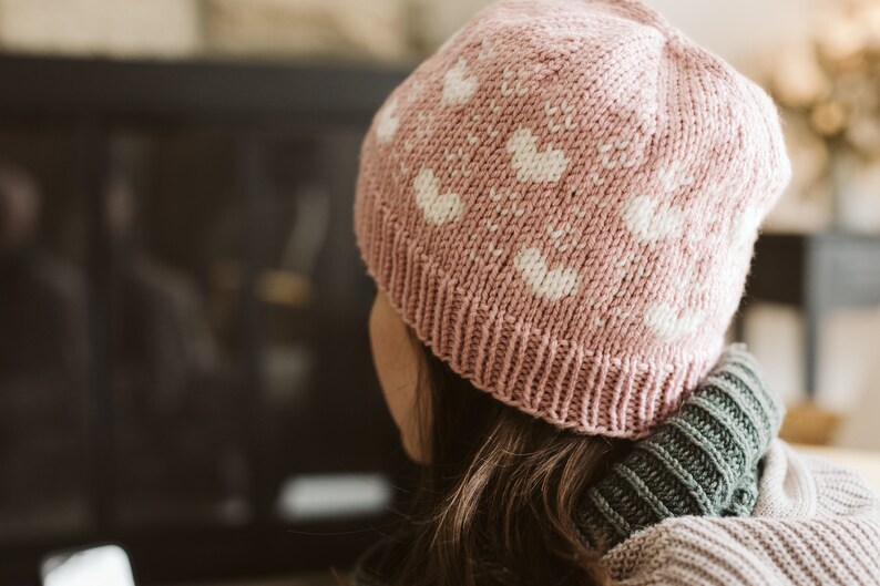 KNITTING PATTERN // Valentine Hat // Womens Beginner Colorwork Hat // Simple & Easy Fair Isle Heart Beanie // Stranded Knit Colorwork // PDF image 4