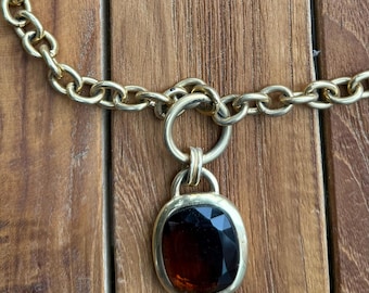 VINTAGE NOLAN MILLER smoky topaz necklace with chunky gold tone  chain. From the early 90s