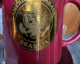 Vintage American embassy brasilia mug -burgundy color