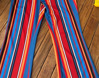 Groovy 70s style pants.  Bold colorful stripes. Size M