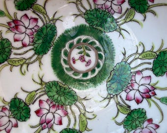 Japanese vintage porcelain bowl with brass bottom.