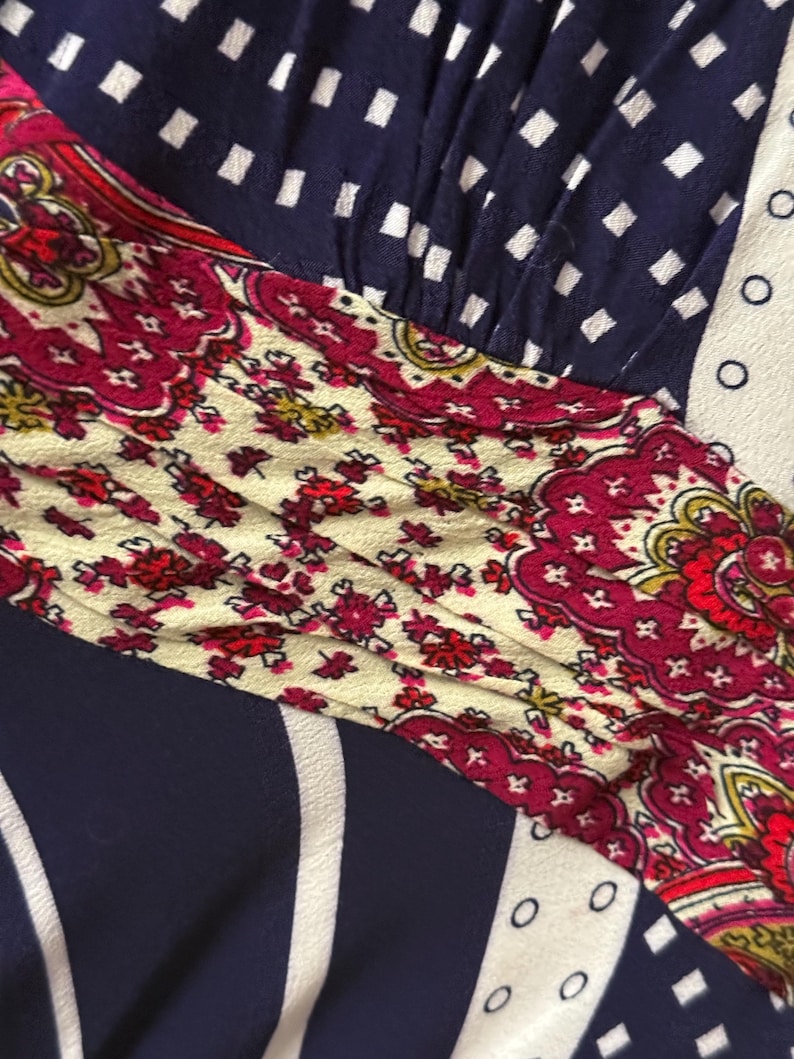 Anthropologie Boho mixed pattern dress - handkerchief hem and Plunging neckline. Size 8 image 5