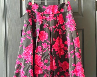 Talbots satin cotton blend skirt, black with red flowers.  Size 4