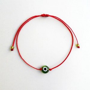 Red String Bracelet: Green Evil Eye Amulet, Kabbalah Protection talisman, Energy healing gift