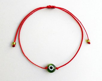 Red String Bracelet: Green Evil Eye Amulet, Kabbalah Protection talisman, Energy healing gift