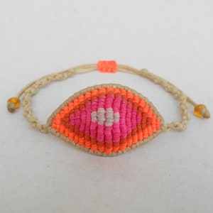 Ombre evil eye, Neon macrame bracelet Beach,Surfer girl Orange,Beige,Girlfriend gift,Adjustable,Devil protection,Good luck,Ethnic boho stack